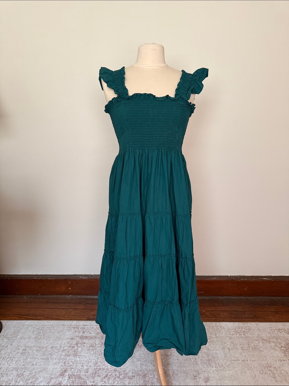 Smocked Ruffle Strap Maxi Dress - Teal